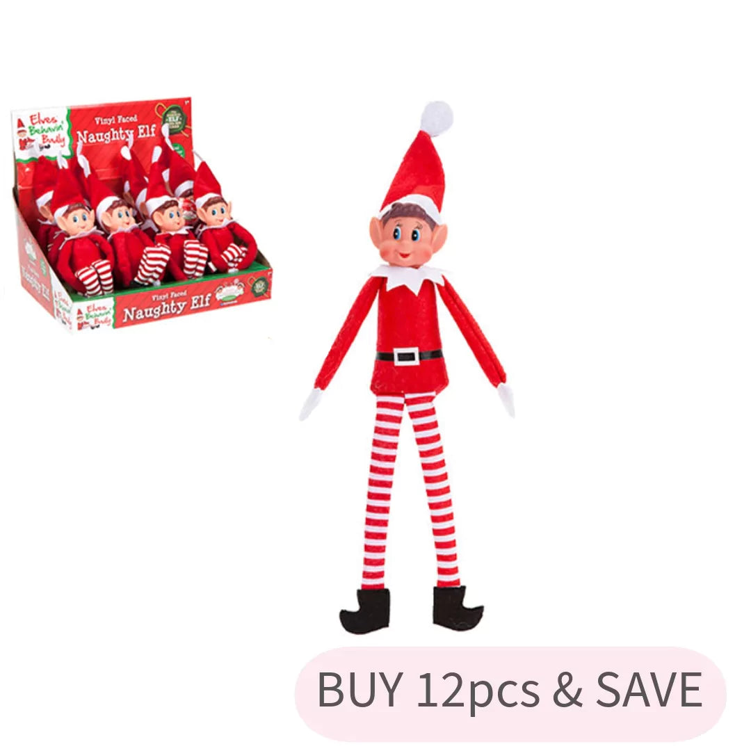 Elves Behavin Badly BOY 12 inch Red Long Leg Soft Body Vinyl Face Elf Doll with Hat (12pk)