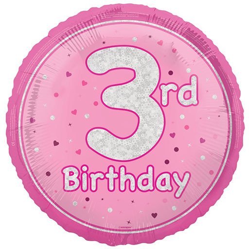 Unique 18 inch 3rd Birthday Pink Glitz Foil Balloon