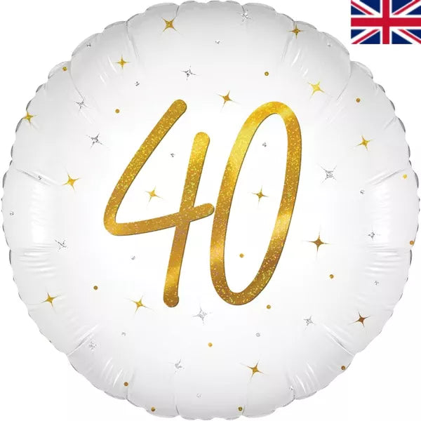 Oaktree 18 inch Age 40 White Elegant Sparkle Holographic Foil Balloon