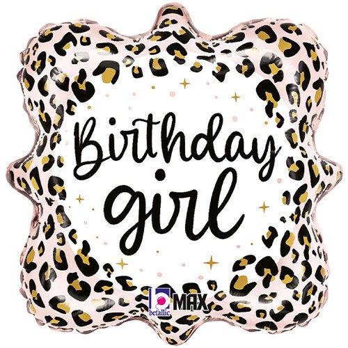 18 inch Birthday Girl Leopard Satin Foil Balloon