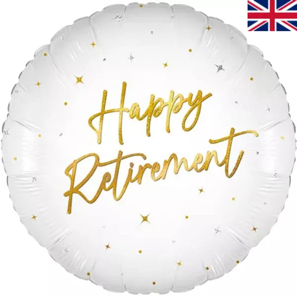 Oaktree 18 inch Happy Retirement White Elegant Sparkle Holographic Foil Balloon