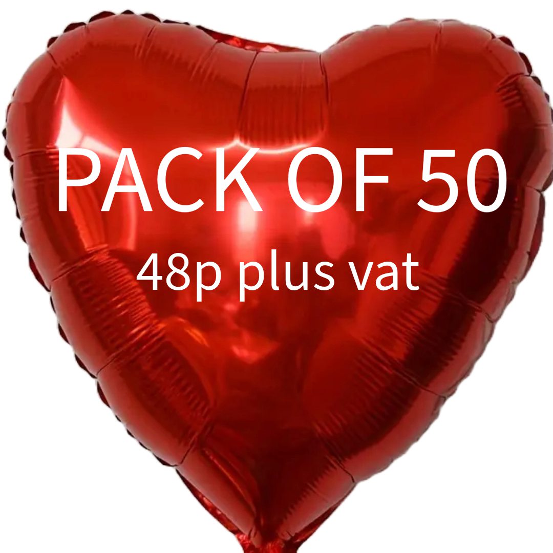 18 inch Red Heart Metallic Foil Balloon Pack Of 50 (unpackaged)