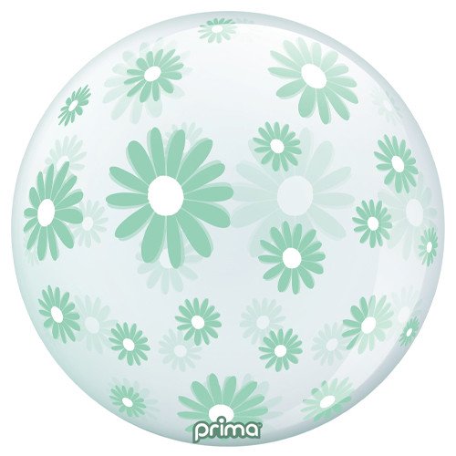 20 inch Mint Green Daisies Clear Sphere Balloon