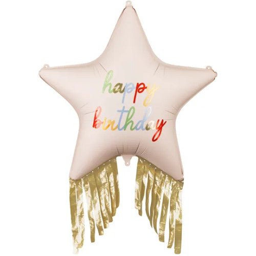 31 inch Fringed Happy Birthday Star Foil Balloon