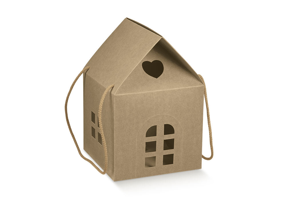 Kraft Christmas House Gift Box with Handles