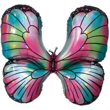 Anagram 30 inch Iridescent Teal and Pink Butterfly Foil Balloon