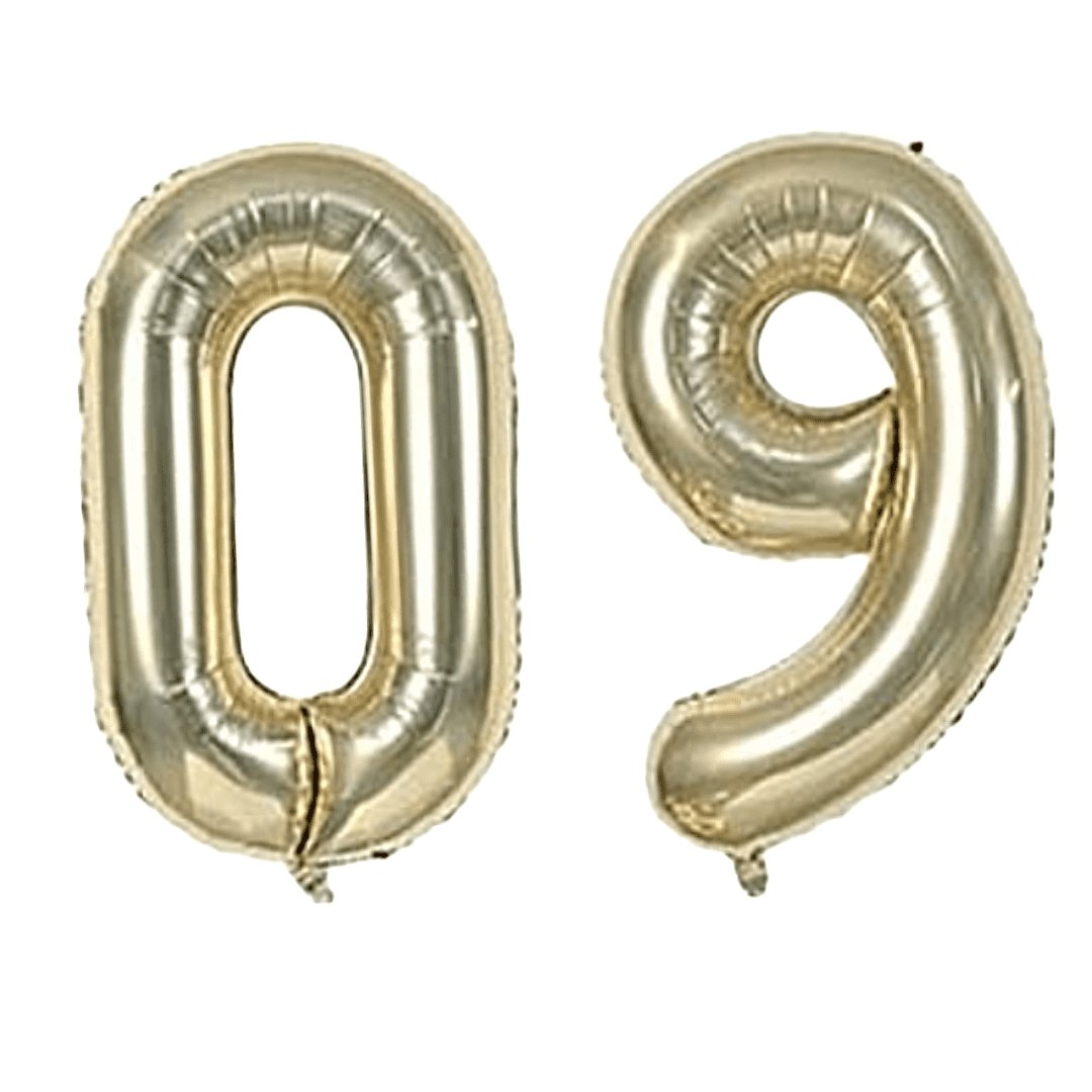 40 inch Age 0-9 White Gold Foil Number Balloons
