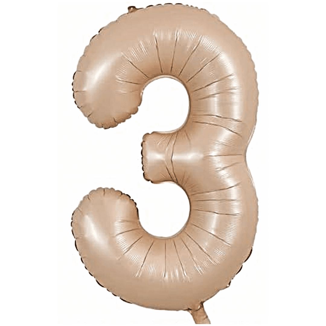 40 inch Age 3 Caramel Latte Cream Foil Number Balloons