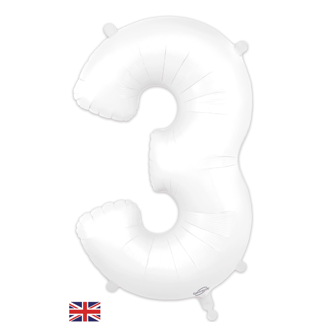 Oaktree 34 inch Number 3 Matte White Balloons_604438