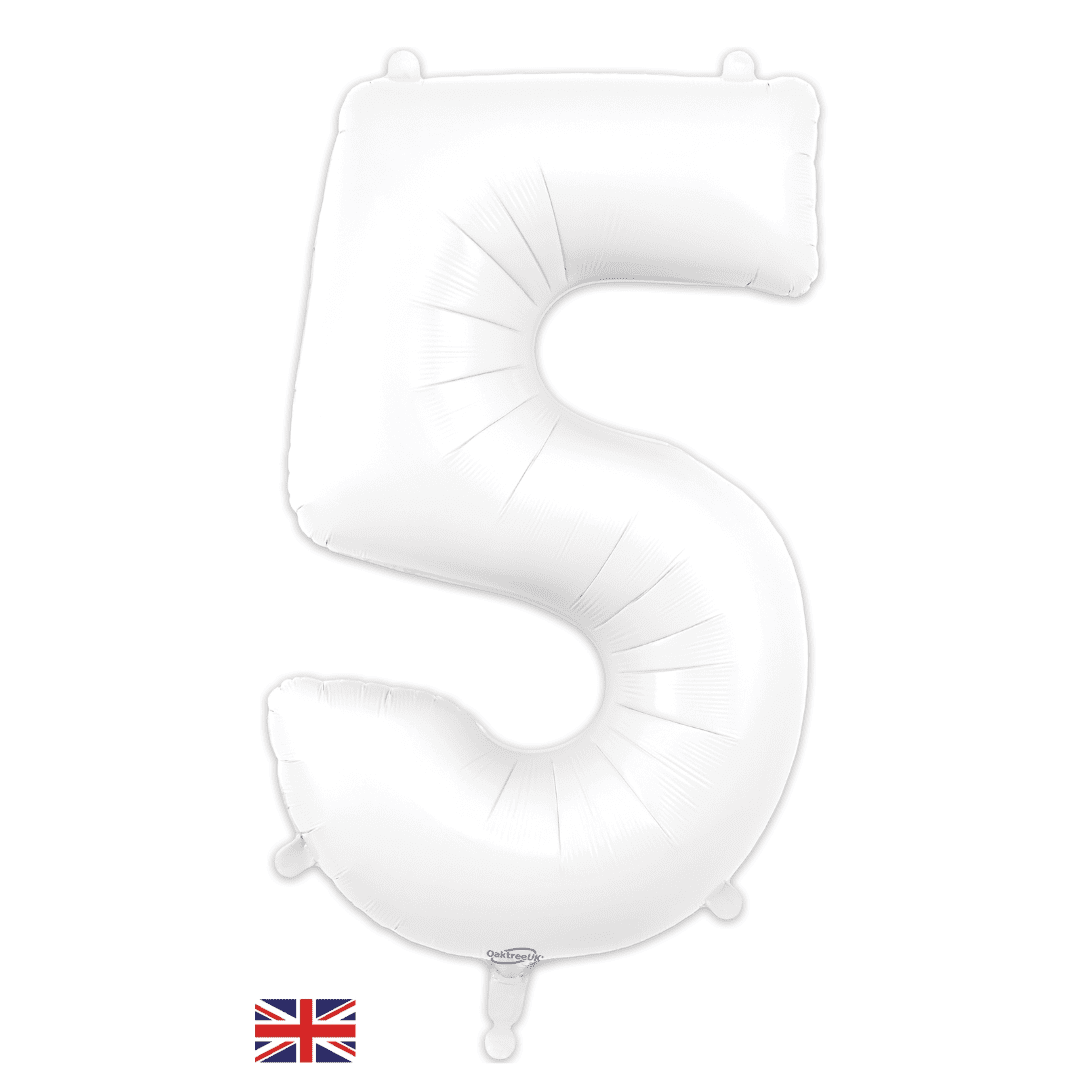 Oaktree 34 inch Number 5 Matte White Balloons_604452