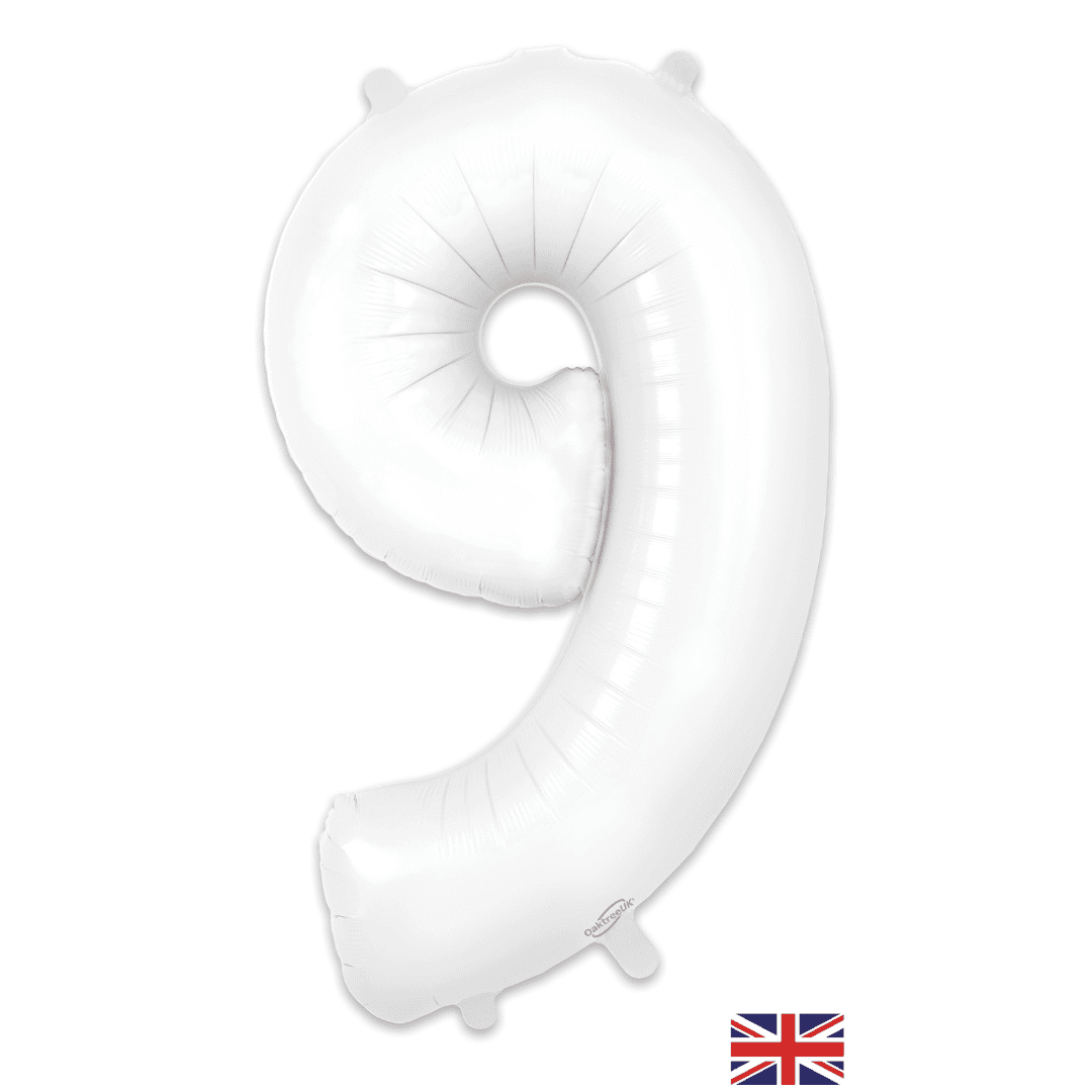 Oaktree 34 inch Number 9 Matte White Balloons_604490
