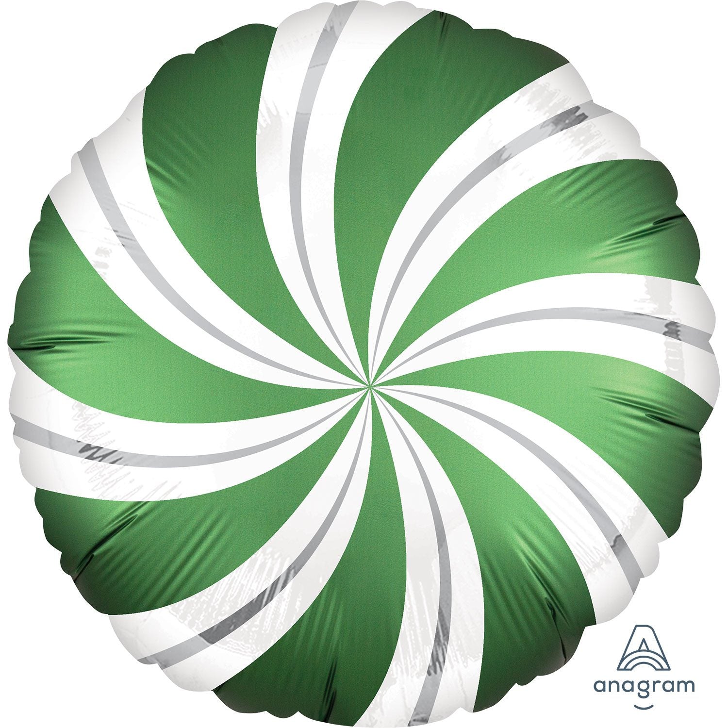 Amscan 18inch White Silver Emerald Green Swirly Round Foil Balloon