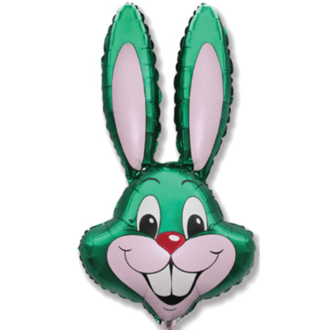 901589VE-P_Flexmetal 35 inch Green Bunny Rabbit Head Shape Foil Balloon