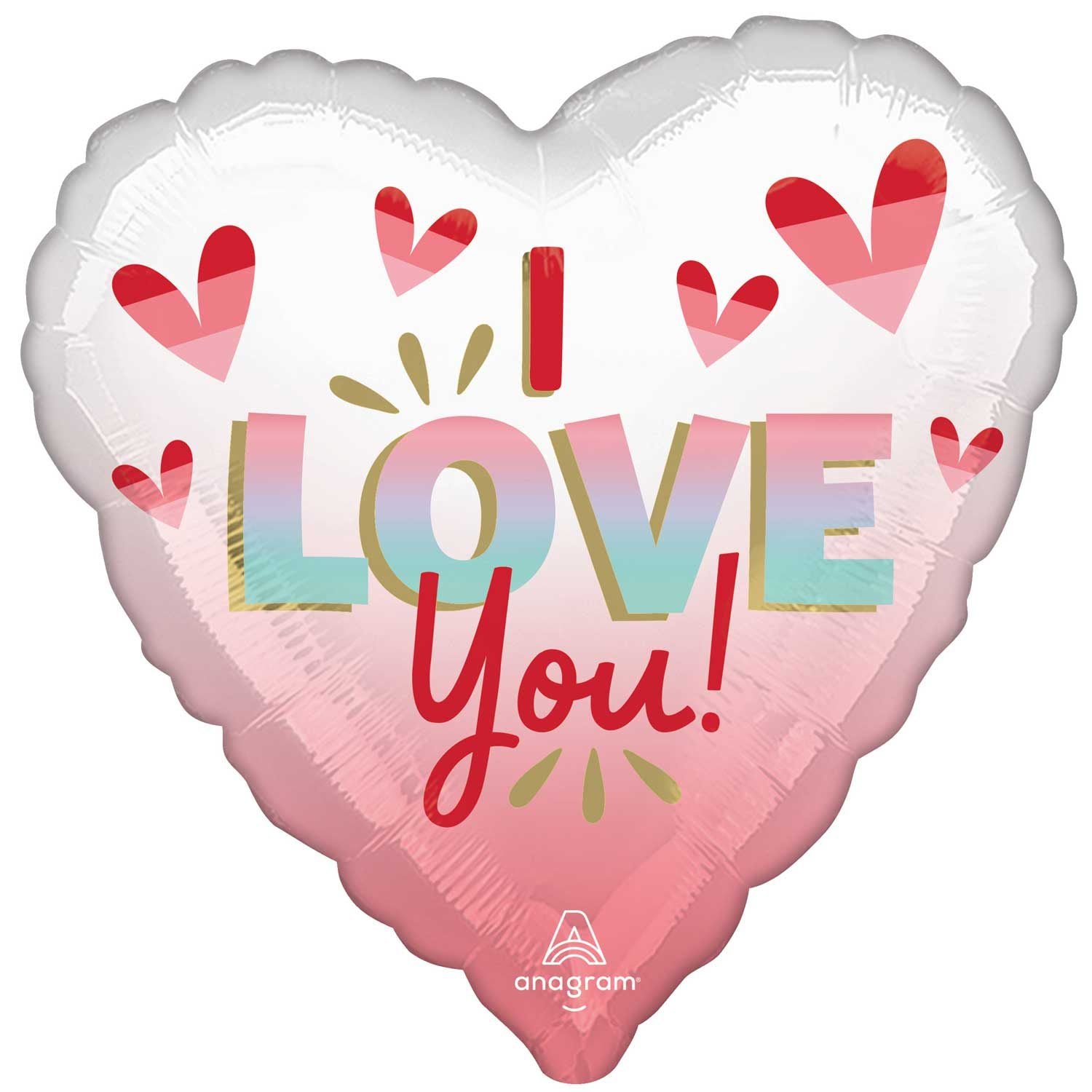 Amscan 17 inch I Love You Diffused Ombre White Pink Foil Balloon_4511001