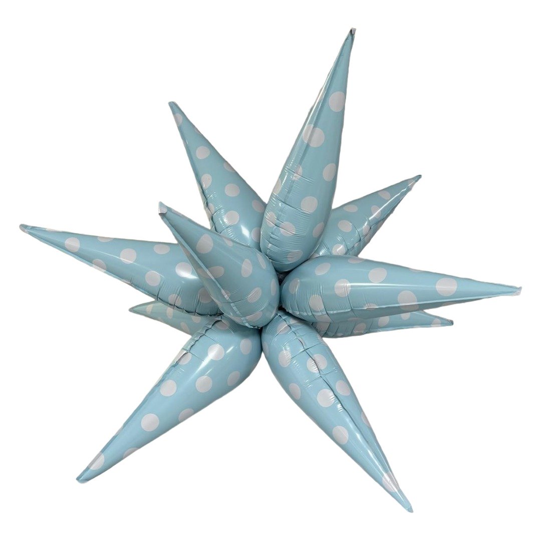 B4U 32 inch 12 point Blue Polka Dots Spikey Starburst Foil Balloon