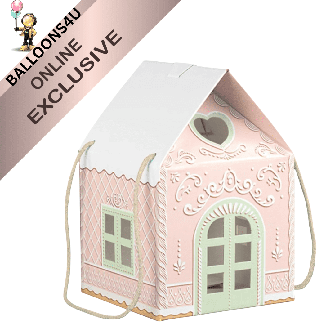 Exclusive Official Pink Christmas House Snow Roof Gift Box with Handles