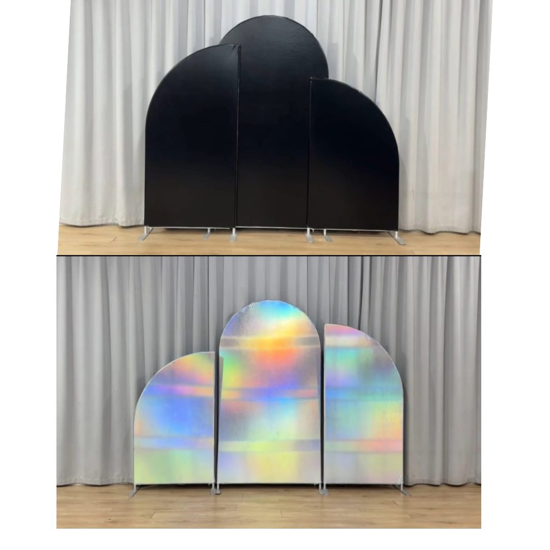 Black & Iridescent Covers For Set Of 3 Curved Fabric Backdrop Sailboard Stands