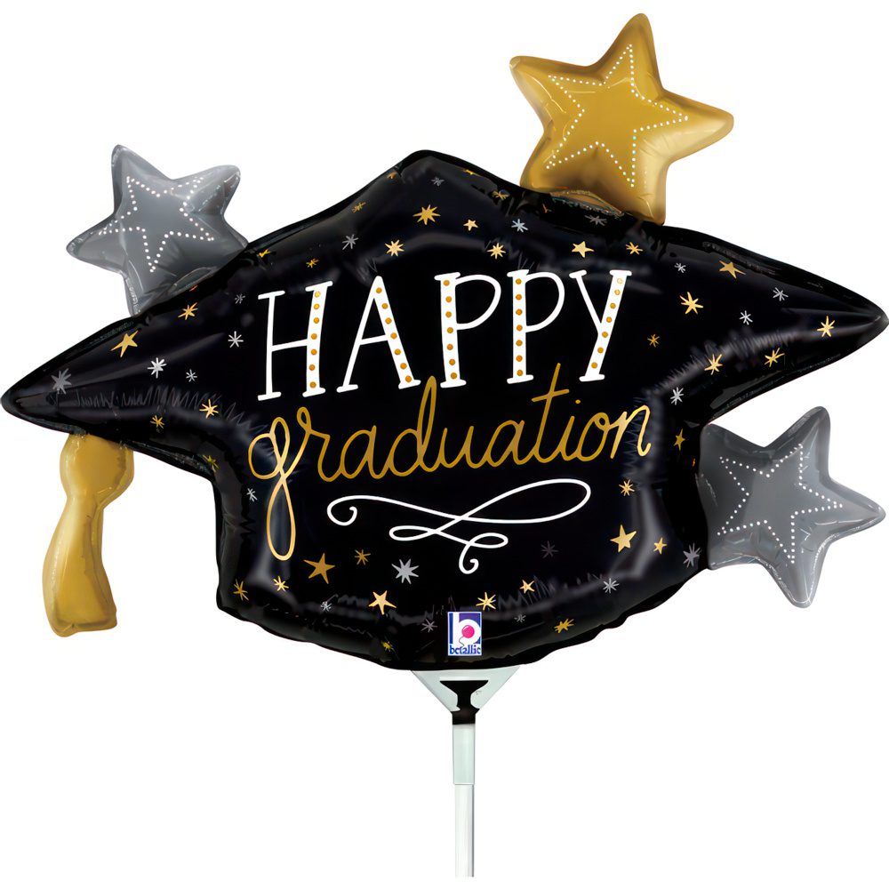 Grabo 14 inch Grad Hat Satin Metallic Mini Foil Balloon (Air Filled)_19250-satin-metallic-grad-hat-b