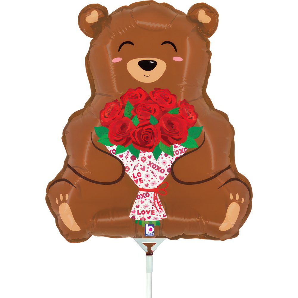 Grabo 14 inch Rose Bouquet Bear Mini Foil Balloon (unpackaged)_19331