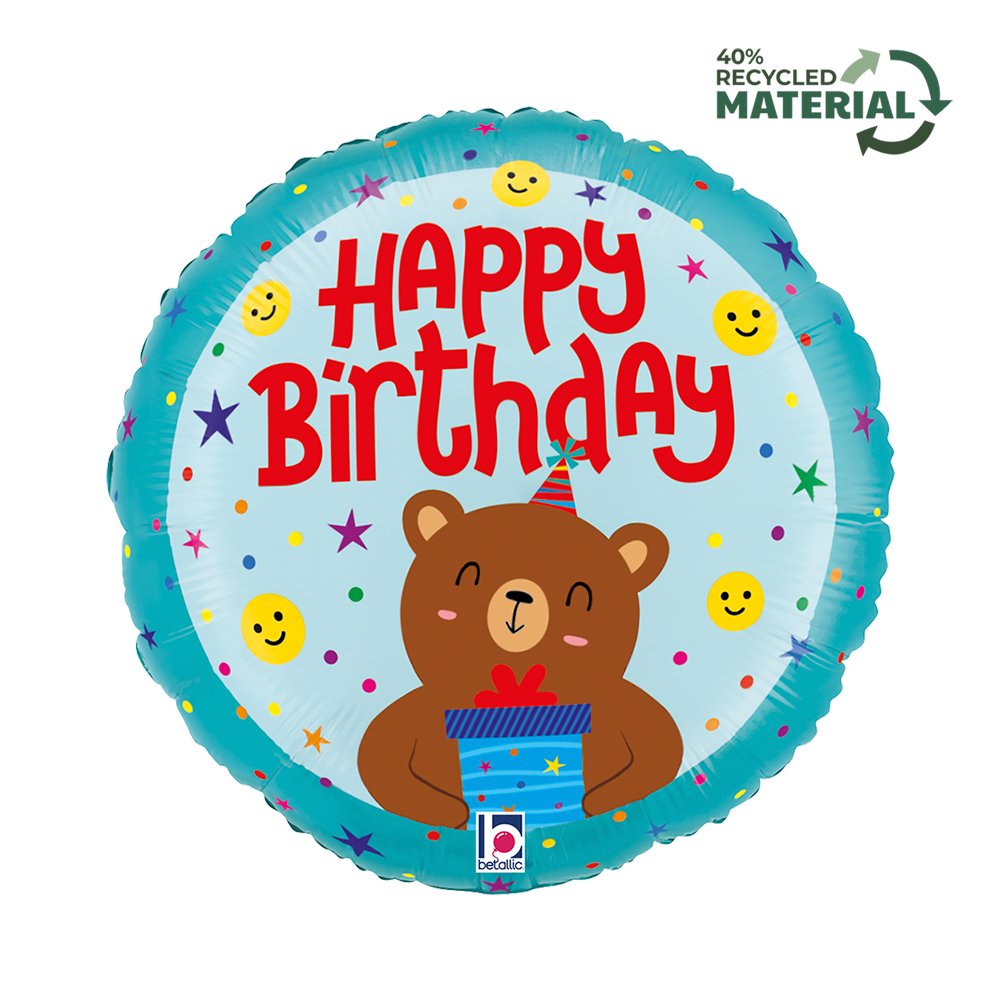 Grabo 18 inch Happy Birthday Smiley Bear Foil Balloon