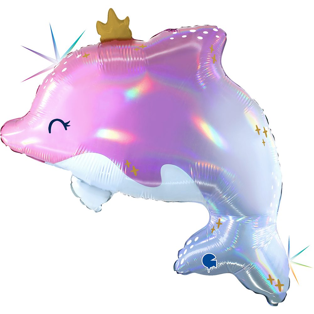 Grabo 27 inch Glowy Rainbow Dolphin Holo Balloon_g72195rh-glowy-dolphin-b