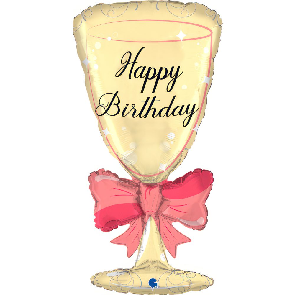Grabo 29 inch Happy Birthday Glass With Ribbon Foil Balloon_72027-hb-glass-w-ribbon-b