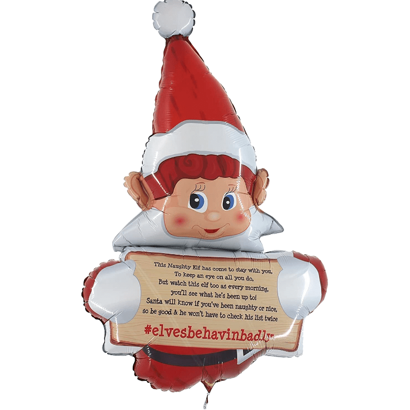 Grabo 34 inch Christmas Elves Text Red Foil Balloon (unpackaged)