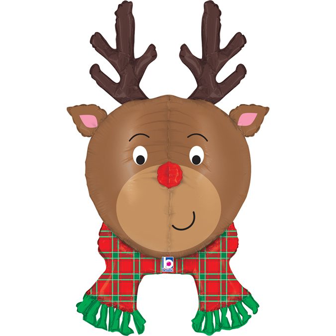 Grabo 35inch Reindeer With Tartan Scarf Foil Balloon_35391 (1)