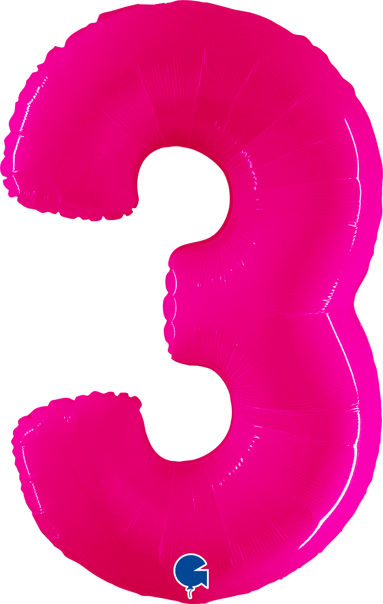 Grabo 40 inch Number 3 Shiny Pink Foil Balloon 923WSP