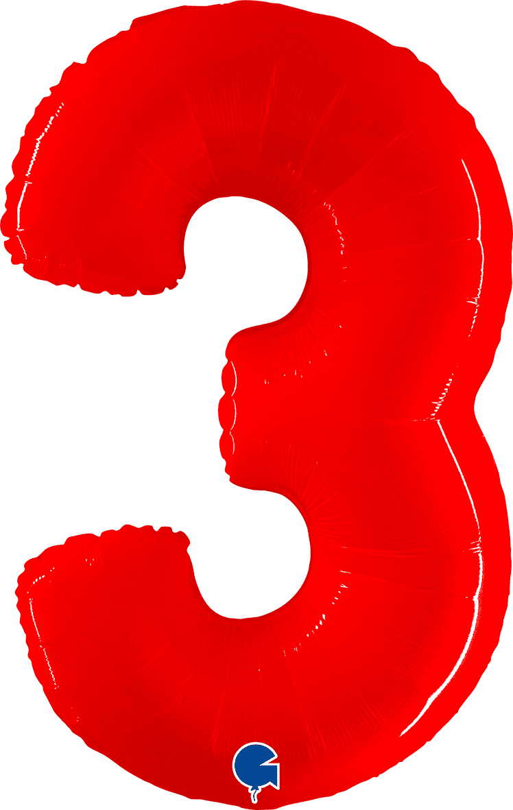 Grabo 40 inch Number 3 Shiny Red Foil Balloon 913WR