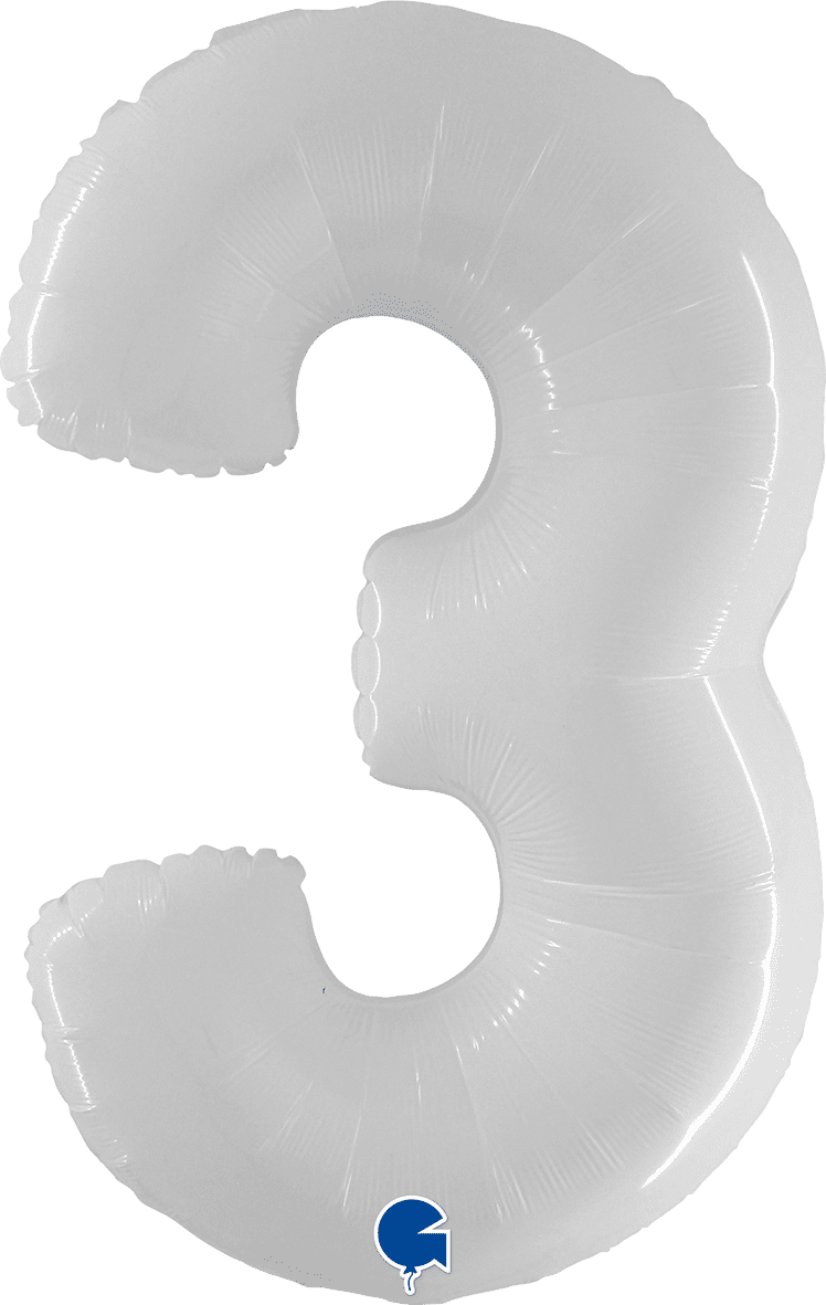 Grabo 40 inch Number 3 Shiny White Foil Balloon 933WWH