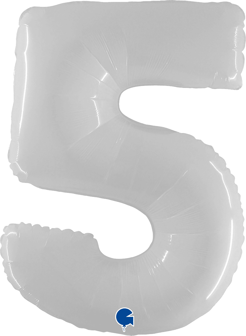 Grabo 40 inch Number 5 Shiny White Foil Balloon 935WWH