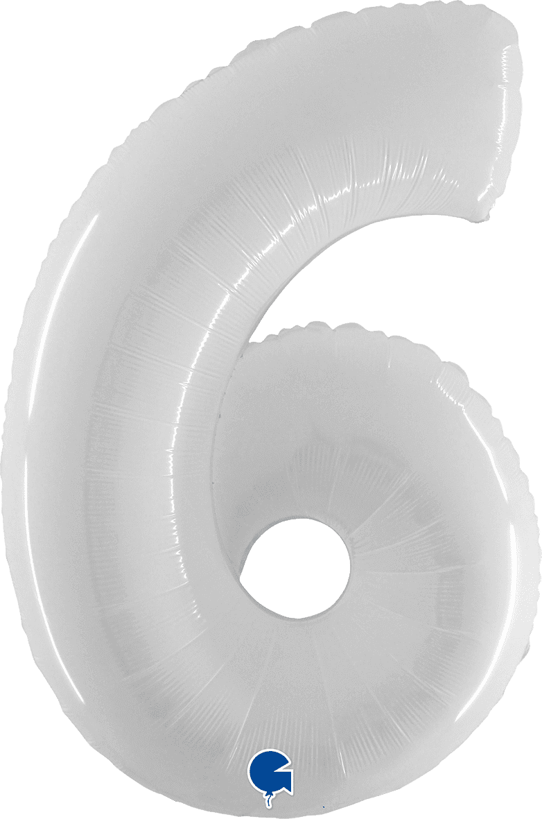 Grabo 40 inch Number 6 Shiny White Foil Balloon 936WWH