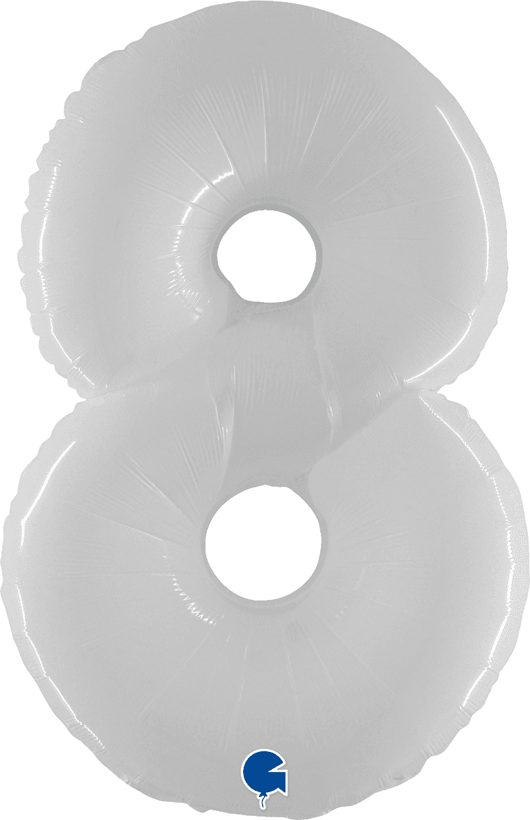 Grabo 40 inch Number 8 Shiny White Foil Balloon 938WWH