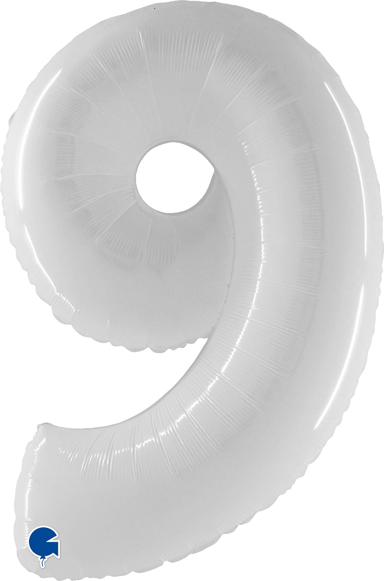 Grabo 40 inch Number 9 Shiny White Foil Balloon 939WWH