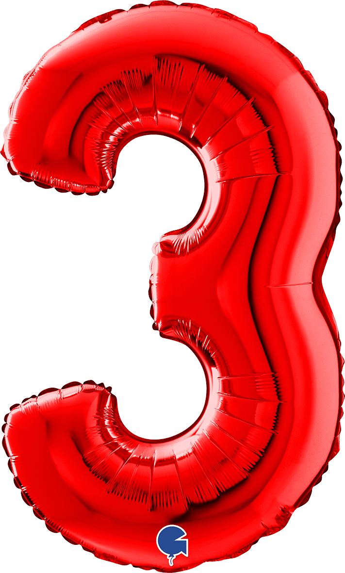 Grabo Number 3 Red Foil Balloon 14083R 26083R 083R
