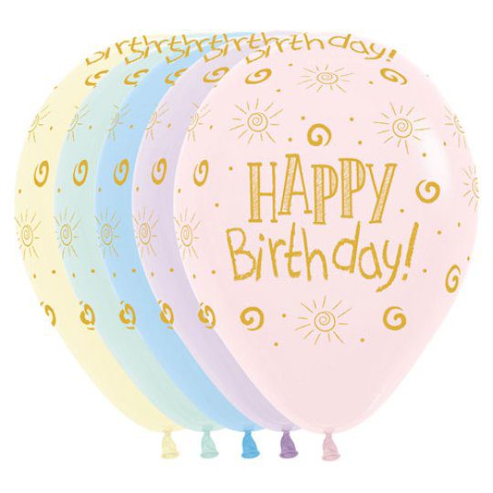 Happy Birthday Sunshine 12 inch Pastel Matte Assorted Latex Balloons 20012458