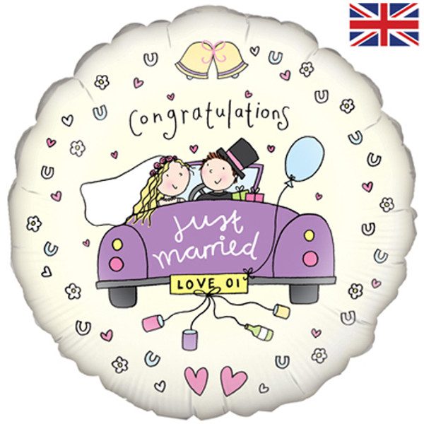 Oaktree 18 inch Congratulations Just Married Foil Balloon_JustMarried-UK-500__45870.jpg