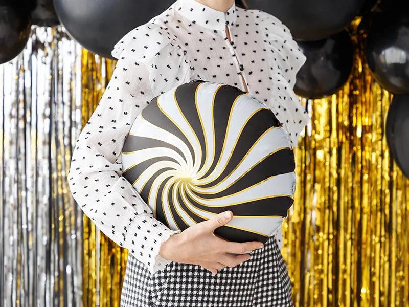 Party Deco 14 inch Candy Black White Swirls Foil Balloon_FB20M-010 b