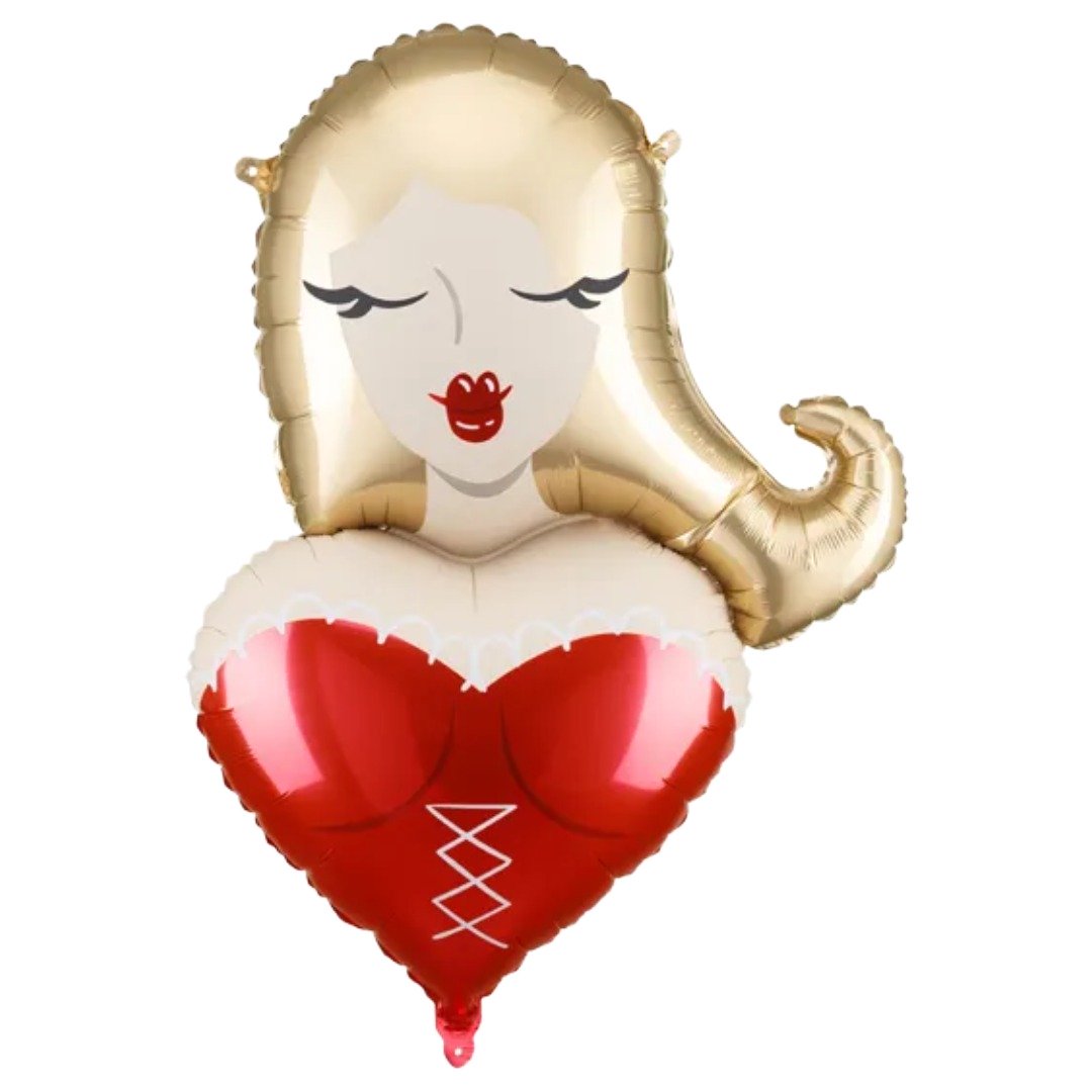Party Deco 29 inch Girl Cream & Red With Gold Hair Foil Balloon