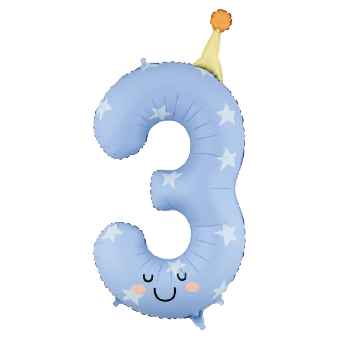 Party Deco 34 inch Party Hat Blue Number 3 Foil Balloon