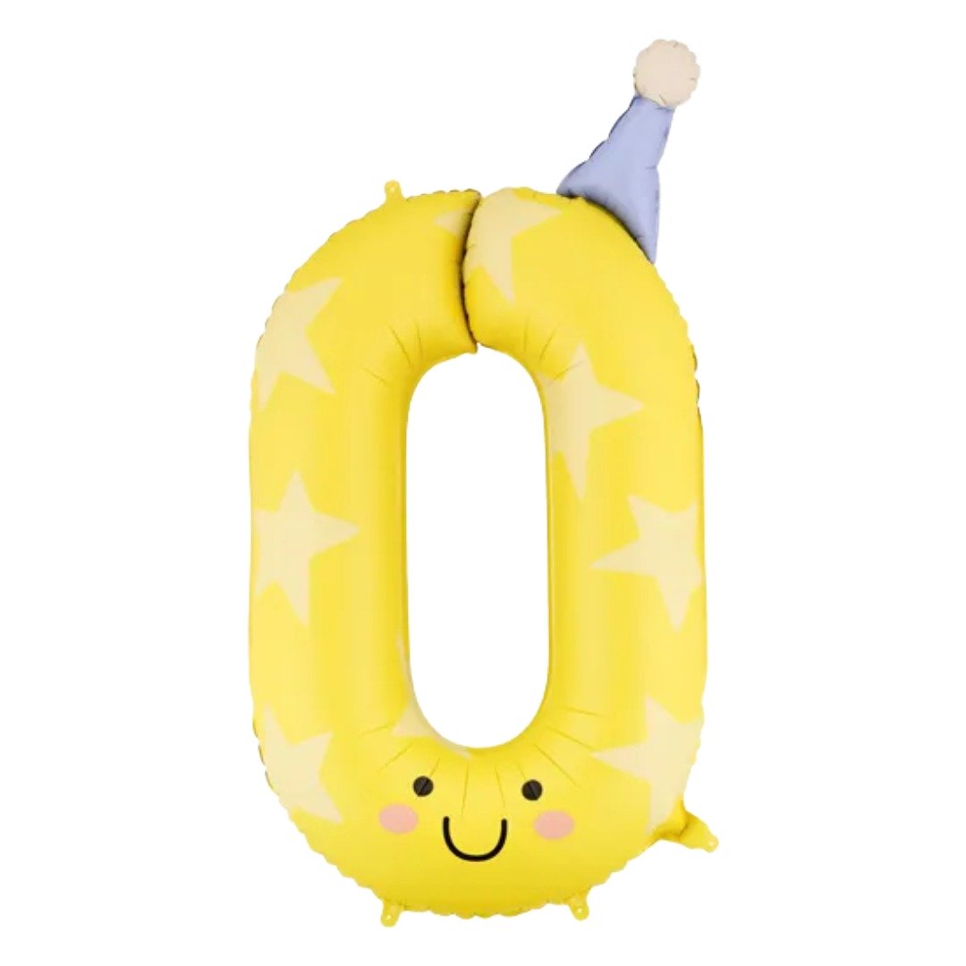 Party Deco 34 inch Party Hat Yellow Number 0 Foil Balloon