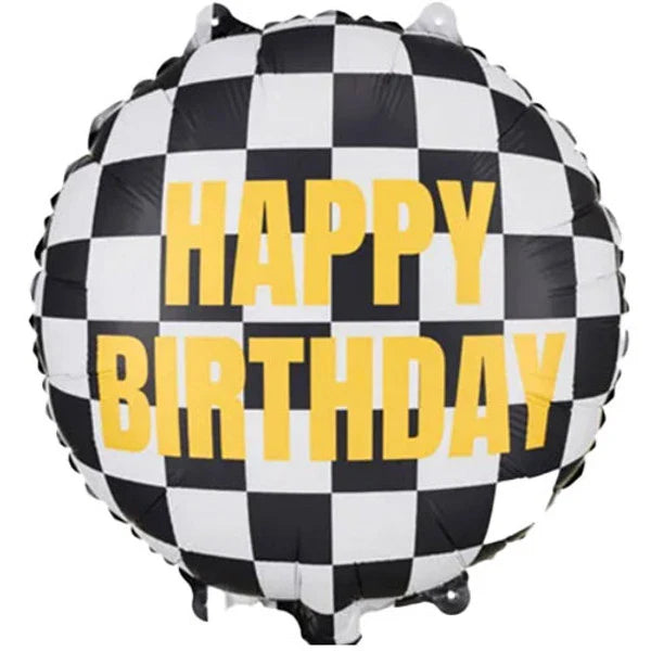 PartyDeco 18 inch Happy Birthday Checkered Flag Foil Balloon_FB220-2-500__67318