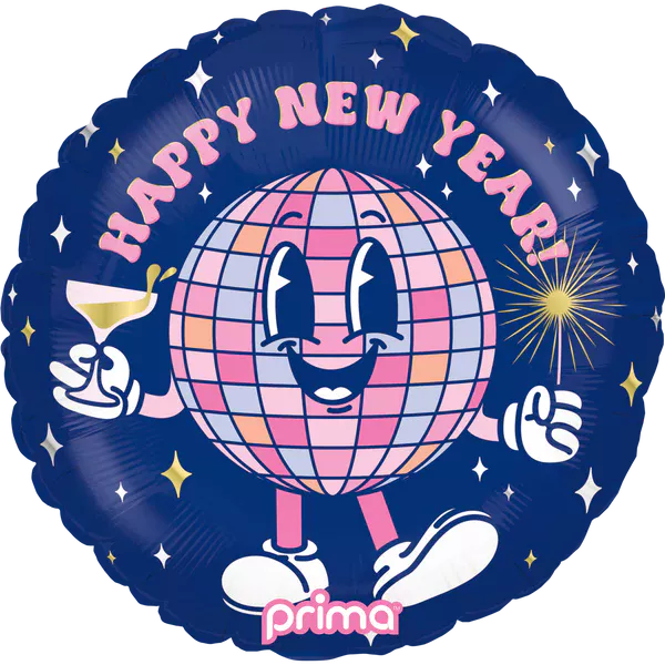 Prima 18 inch Round Happy New Year Disco Ball Buddy Foil Balloon