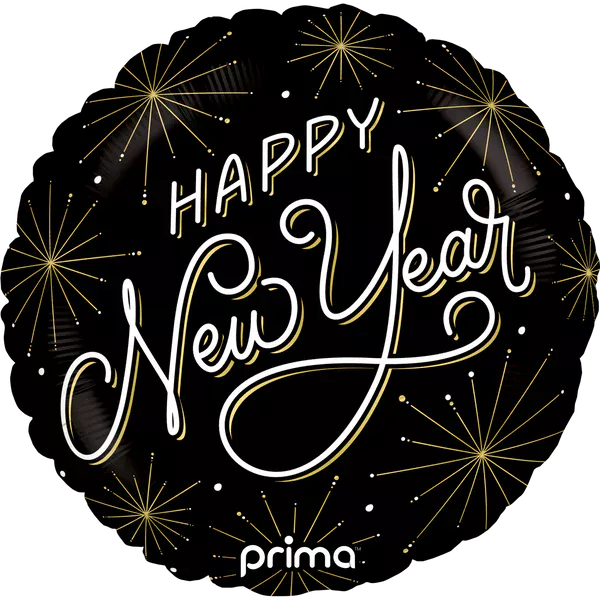 Prima 18 inch Round Happy New Year Fireworks Foil Balloon