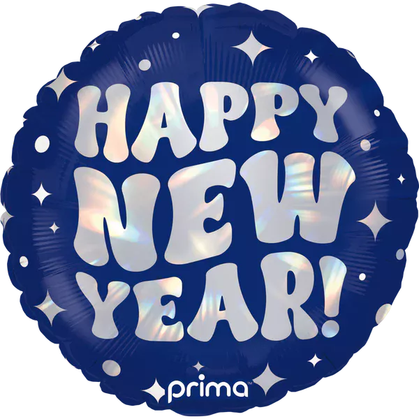 Prima 18 inch Round Happy New Year Holographic Foil Balloon