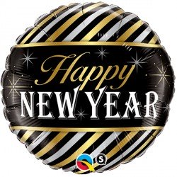 Qualatex 18 inch Diagonal Stripes Happy New Year Foil Balloon