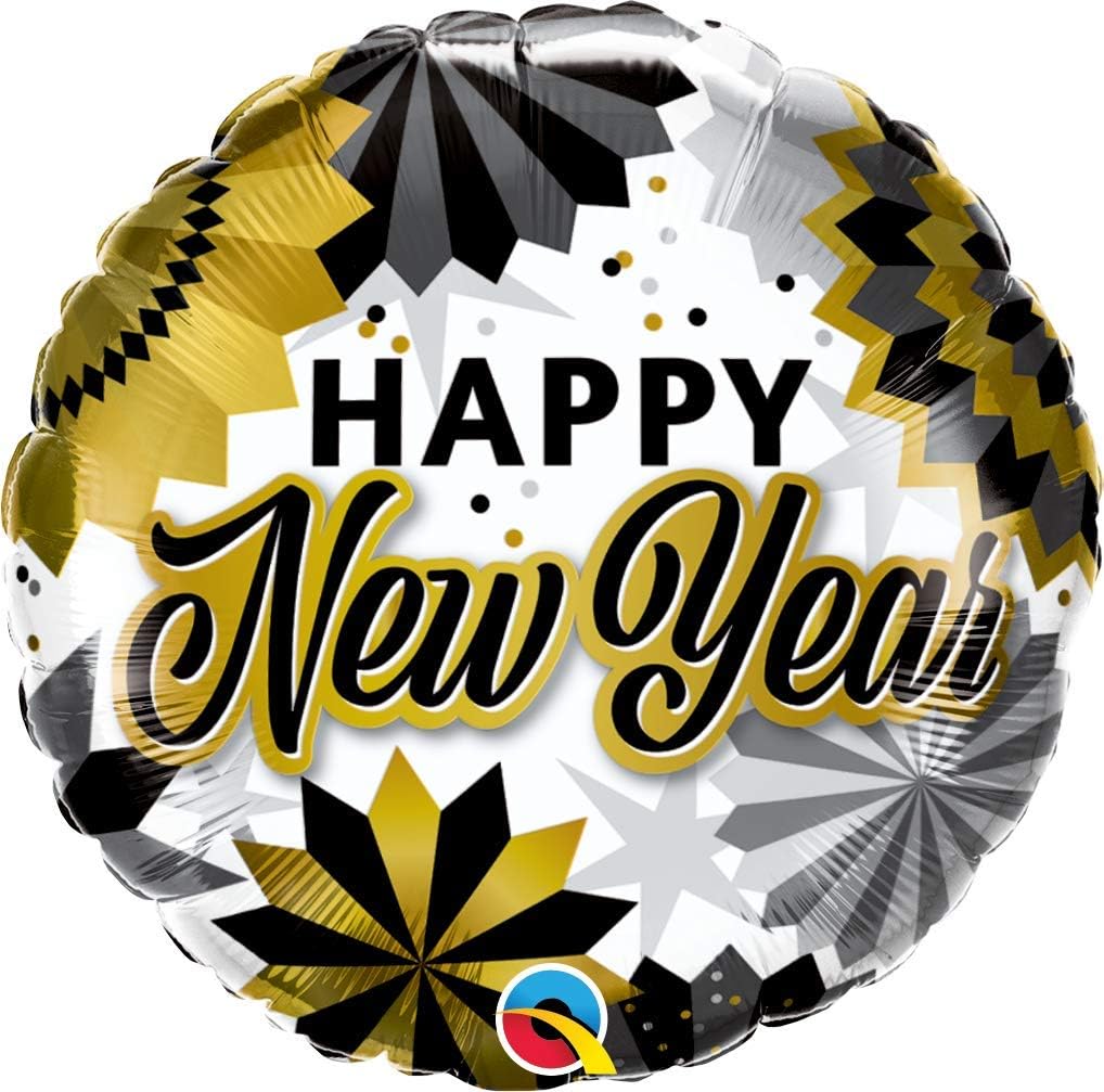 Qualatex 18 inch Happy New Year Black Gold Fans Foil Balloon_89858