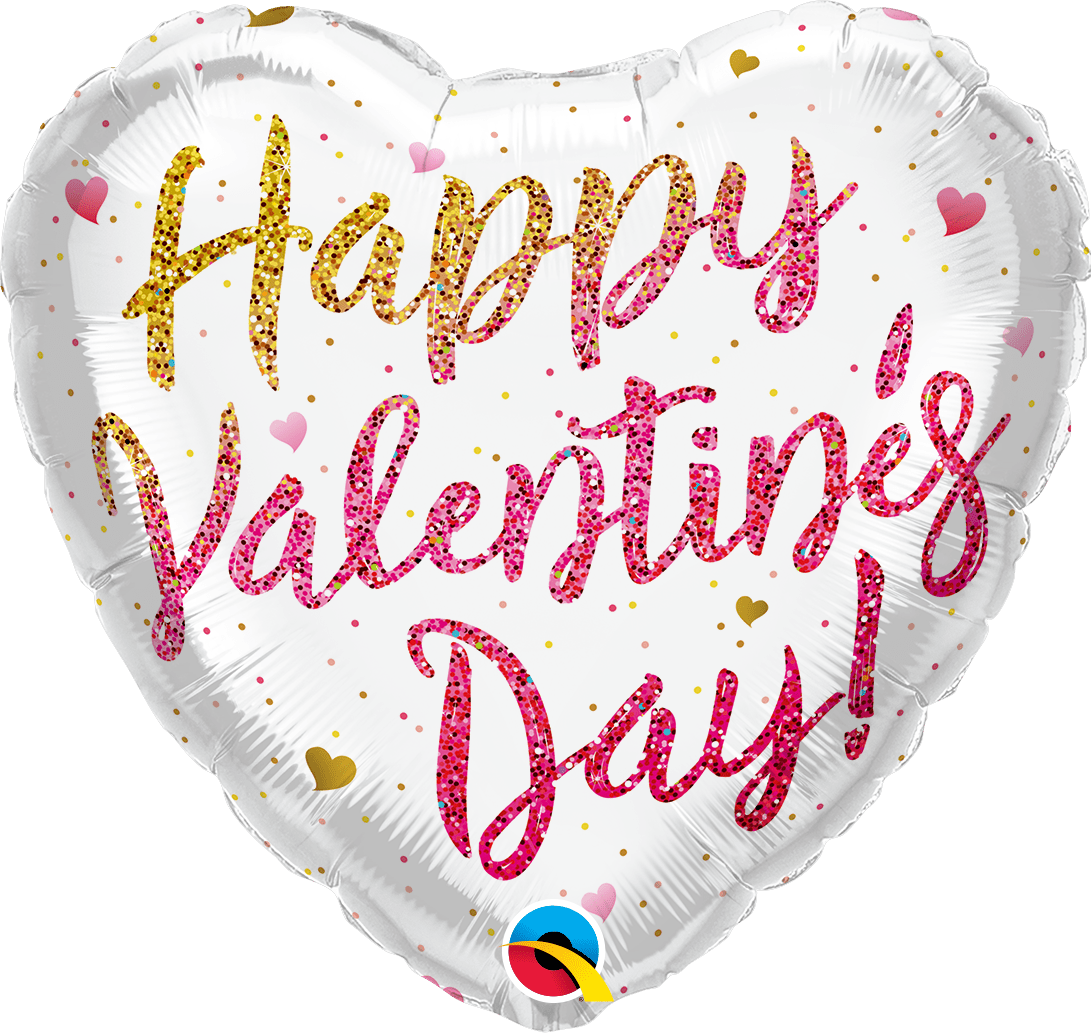 Qualatex 18 inch Happy Valentine's Day Glitter Ombre White Foil Balloon_20983
