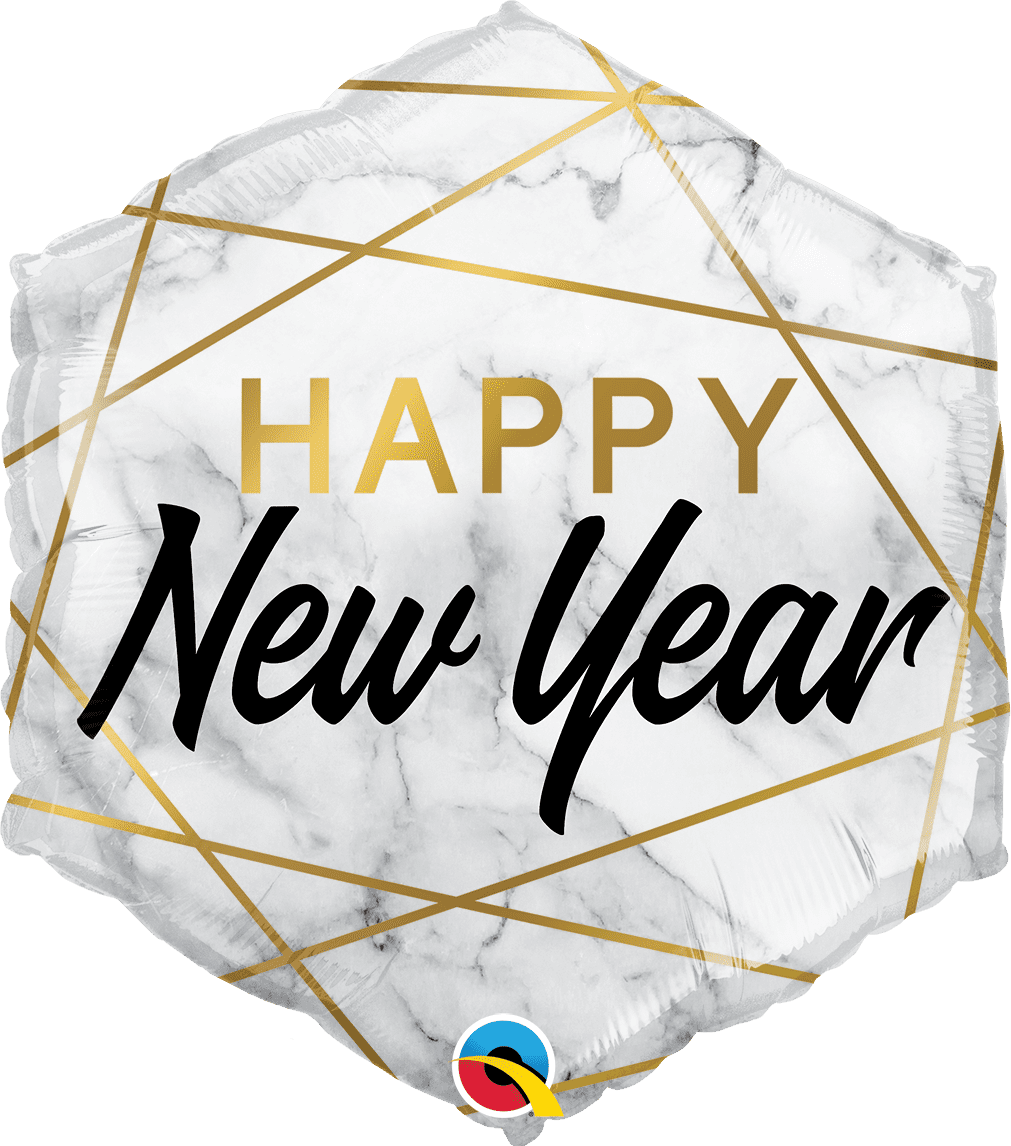 Qualatex 20 inch Hexagon New Year Marble Rectangles Foil Balloon 15055